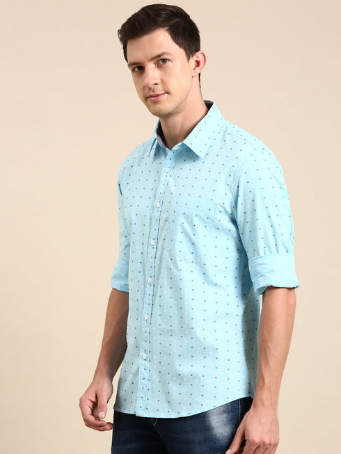 Blue Printed Full Sleeves Shirt